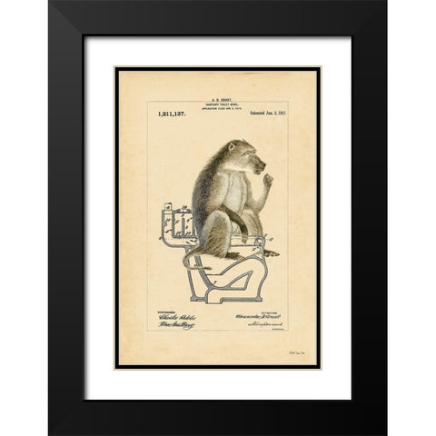 Monkey in Bowl Black Modern Wood Framed Art Print with Double Matting by Stellar Design Studio