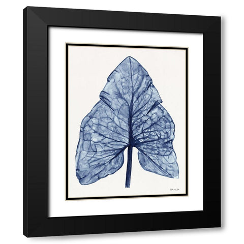 Indigo Leaf Black Modern Wood Framed Art Print with Double Matting by Stellar Design Studio