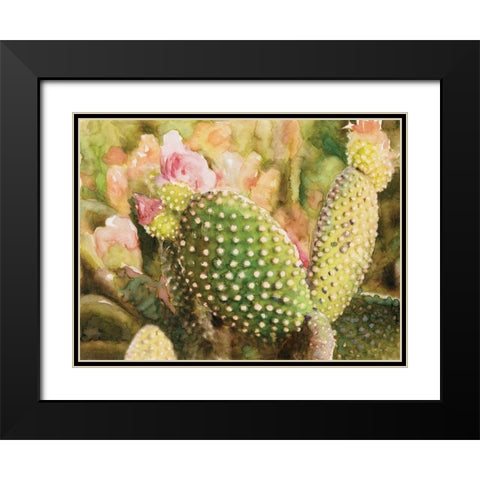Cactus Flowers Black Modern Wood Framed Art Print with Double Matting by Stellar Designs Studio