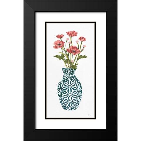 Tile Vase with Bouquet I Black Modern Wood Framed Art Print with Double Matting by Stellar Designs Studio