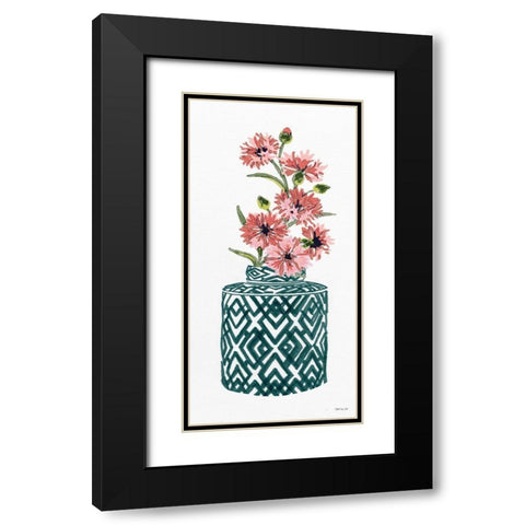 Tile Vase with Bouquet II Black Modern Wood Framed Art Print with Double Matting by Stellar Designs Studio