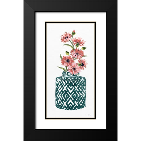 Tile Vase with Bouquet II Black Modern Wood Framed Art Print with Double Matting by Stellar Designs Studio