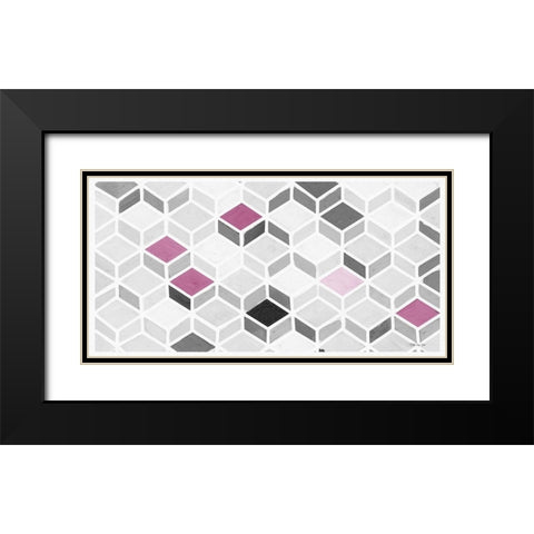 Fuchsia and Gray Pattern Black Modern Wood Framed Art Print with Double Matting by Stellar Designs Studio