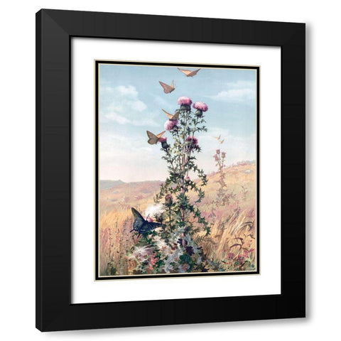 Meadow Butterflies Black Modern Wood Framed Art Print with Double Matting by Stellar Design Studio