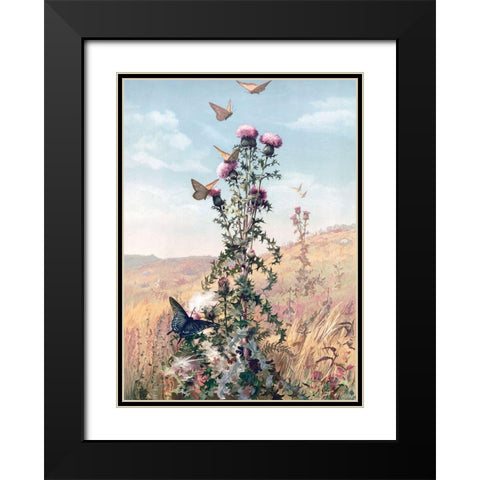 Meadow Butterflies Black Modern Wood Framed Art Print with Double Matting by Stellar Design Studio