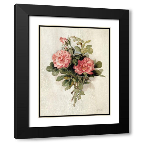 Pink Roses Black Modern Wood Framed Art Print with Double Matting by Stellar Design Studio