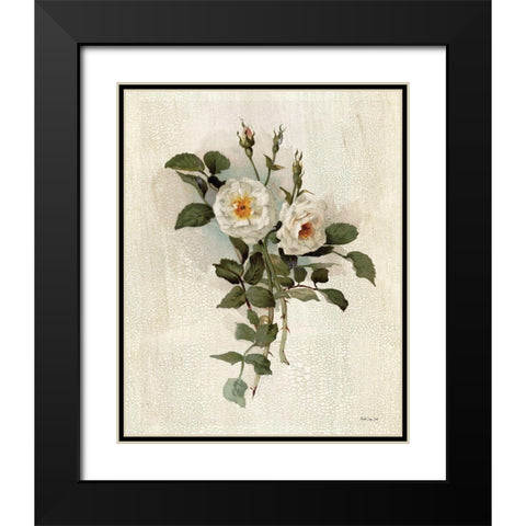 White Roses Black Modern Wood Framed Art Print with Double Matting by Stellar Design Studio