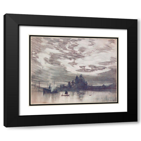 Moonlight Over Venice 1 Black Modern Wood Framed Art Print with Double Matting by Stellar Design Studio