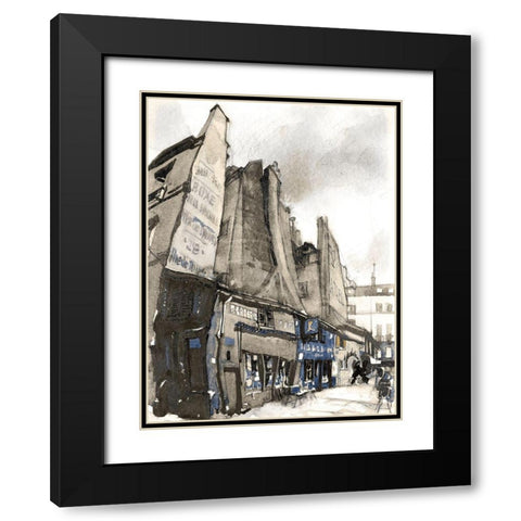 Paris Street 2 Black Modern Wood Framed Art Print with Double Matting by Stellar Design Studio