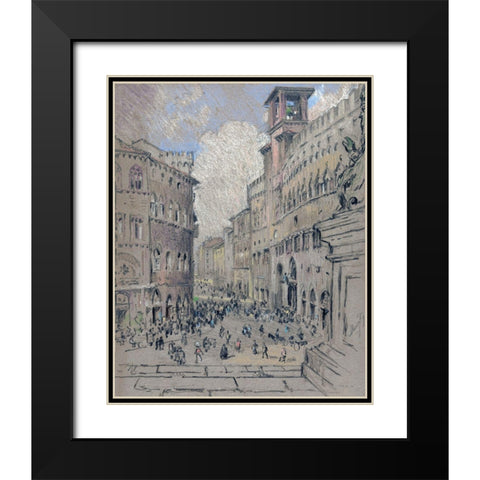 City Square Black Modern Wood Framed Art Print with Double Matting by Stellar Design Studio