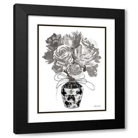 Gray Bouquet Black Modern Wood Framed Art Print with Double Matting by Stellar Design Studio