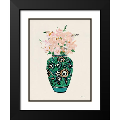 Flower Vase with Pattern II Black Modern Wood Framed Art Print with Double Matting by Stellar Design Studio