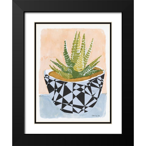 Geo Vase with Succulent Black Modern Wood Framed Art Print with Double Matting by Stellar Design Studio