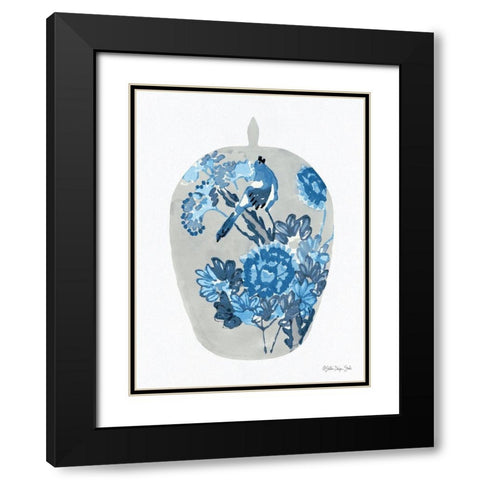 Blue Bird Vase Black Modern Wood Framed Art Print with Double Matting by Stellar Design Studio