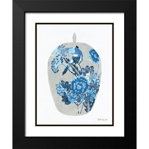 Blue Bird Vase Black Modern Wood Framed Art Print with Double Matting by Stellar Design Studio