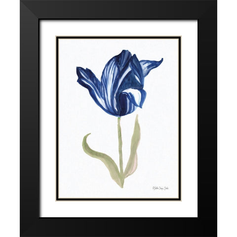 Blue Flower Stem I Black Modern Wood Framed Art Print with Double Matting by Stellar Design Studio