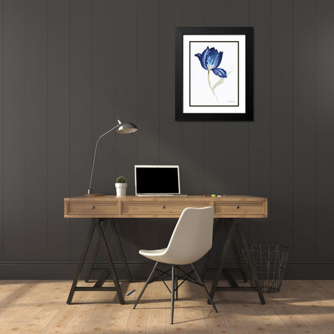 Blue Flower Stem II Black Modern Wood Framed Art Print with Double Matting by Stellar Design Studio