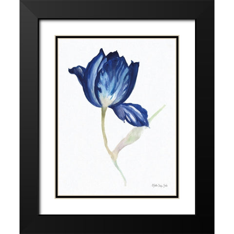 Blue Flower Stem II Black Modern Wood Framed Art Print with Double Matting by Stellar Design Studio