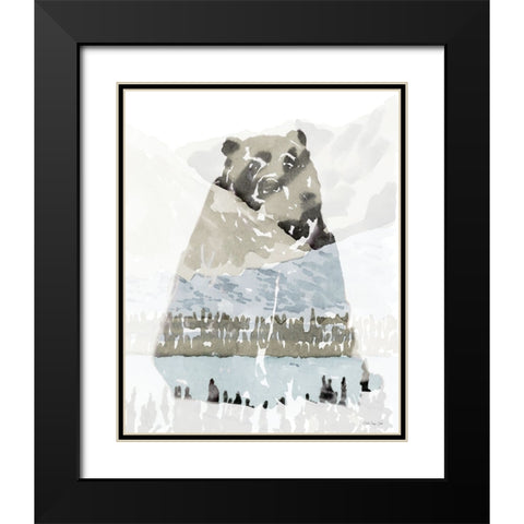 Bear Impression 1 Black Modern Wood Framed Art Print with Double Matting by Stellar Design Studio