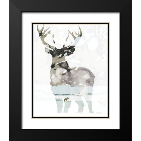 Elk Impression 1 Black Modern Wood Framed Art Print with Double Matting by Stellar Design Studio