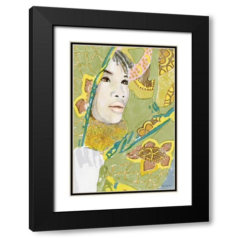 Jasmine Black Modern Wood Framed Art Print with Double Matting by Stellar Design Studio