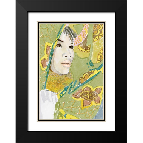 Jasmine Black Modern Wood Framed Art Print with Double Matting by Stellar Design Studio