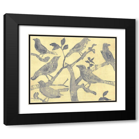 Yellow-Gray Birds 2 Black Modern Wood Framed Art Print with Double Matting by Stellar Design Studio