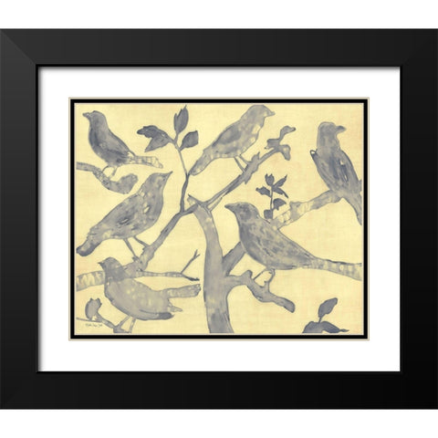 Yellow-Gray Birds 2 Black Modern Wood Framed Art Print with Double Matting by Stellar Design Studio