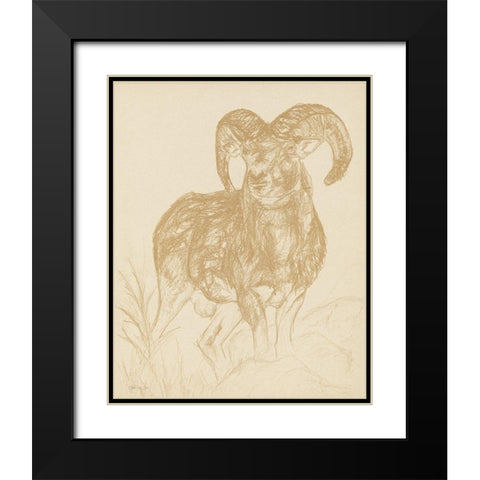 Big Horn Sketch Black Modern Wood Framed Art Print with Double Matting by Stellar Design Studio