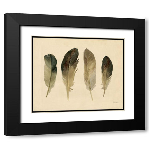 Four Feathers Black Modern Wood Framed Art Print with Double Matting by Stellar Design Studio