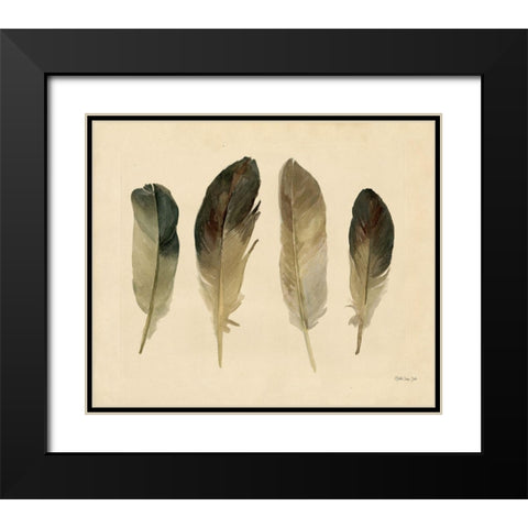 Four Feathers Black Modern Wood Framed Art Print with Double Matting by Stellar Design Studio