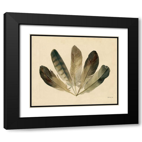 Five Feathers Black Modern Wood Framed Art Print with Double Matting by Stellar Design Studio