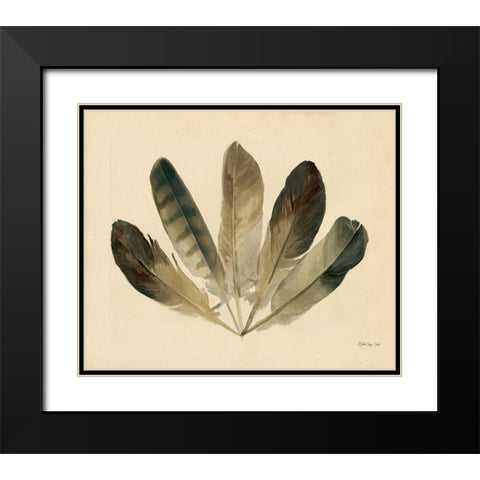 Five Feathers Black Modern Wood Framed Art Print with Double Matting by Stellar Design Studio