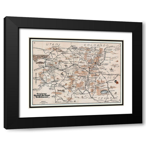 Southwest Travel Map Black Modern Wood Framed Art Print with Double Matting by Stellar Design Studio