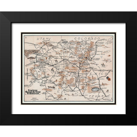 Southwest Travel Map Black Modern Wood Framed Art Print with Double Matting by Stellar Design Studio