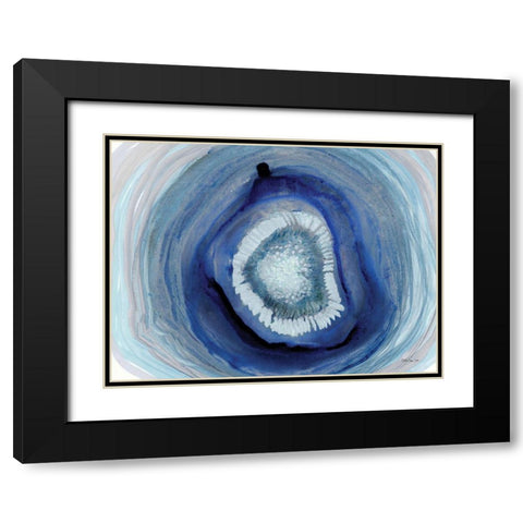 Shades of Blue Agate Black Modern Wood Framed Art Print with Double Matting by Stellar Design Studio