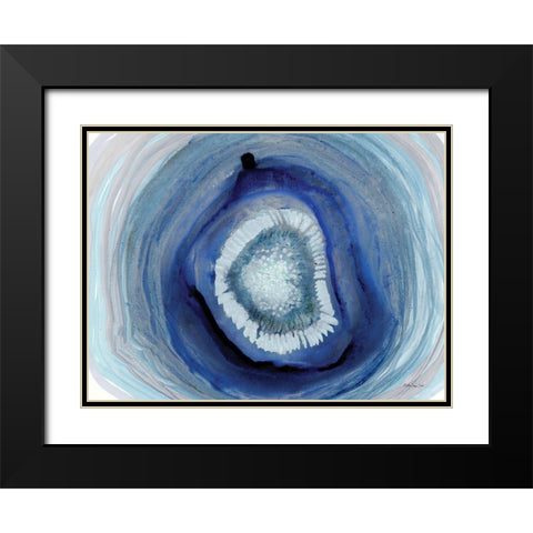 Shades of Blue Agate Black Modern Wood Framed Art Print with Double Matting by Stellar Design Studio