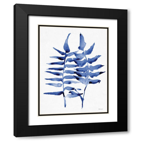 Navy Foliage 1 Black Modern Wood Framed Art Print with Double Matting by Stellar Design Studio