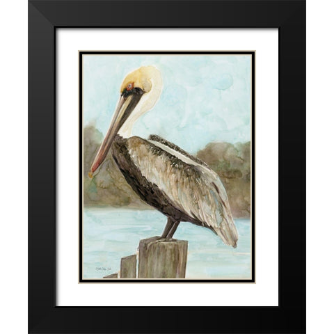 Brown Pelican 3 Black Modern Wood Framed Art Print with Double Matting by Stellar Design Studio