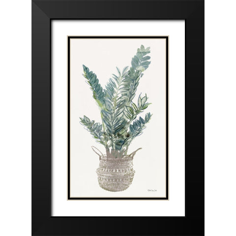 Foliage in Woven Pot 1 Black Modern Wood Framed Art Print with Double Matting by Stellar Design Studio