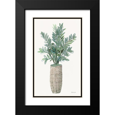 Foliage in Woven Pot 2 Black Modern Wood Framed Art Print with Double Matting by Stellar Design Studio