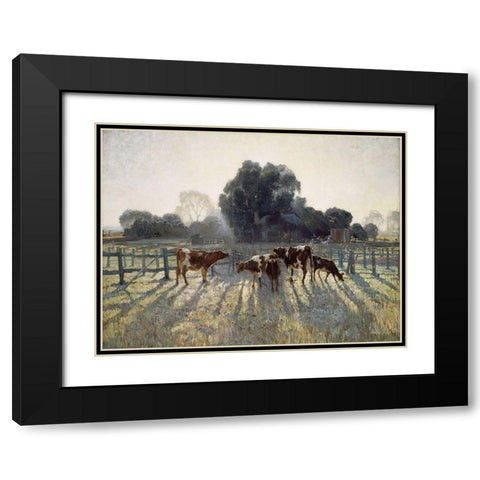 Grazing Cows Black Modern Wood Framed Art Print with Double Matting by Stellar Design Studio