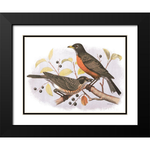 Birds and Berries Black Modern Wood Framed Art Print with Double Matting by Stellar Design Studio