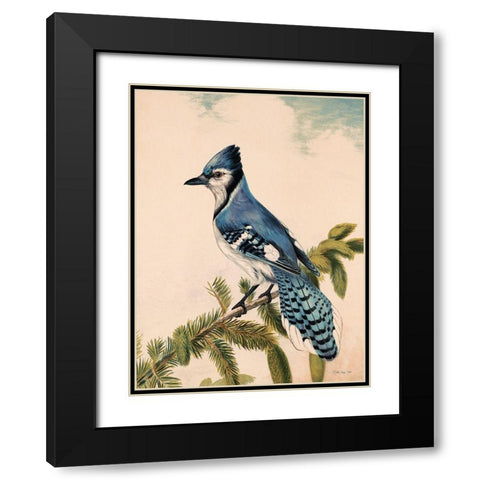 Bluebird on Evergreen Black Modern Wood Framed Art Print with Double Matting by Stellar Design Studio