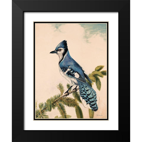 Bluebird on Evergreen Black Modern Wood Framed Art Print with Double Matting by Stellar Design Studio