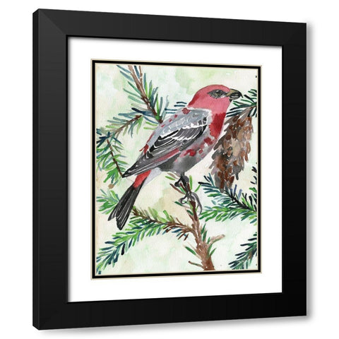 Bird and Branch 1 Black Modern Wood Framed Art Print with Double Matting by Stellar Design Studio