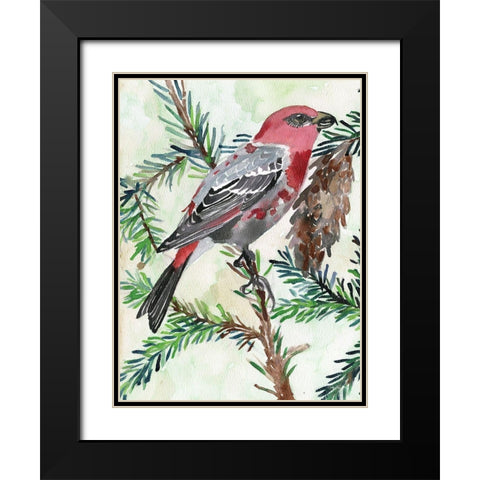 Bird and Branch 1 Black Modern Wood Framed Art Print with Double Matting by Stellar Design Studio