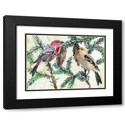 Bird and Branch Duet Black Modern Wood Framed Art Print with Double Matting by Stellar Design Studio