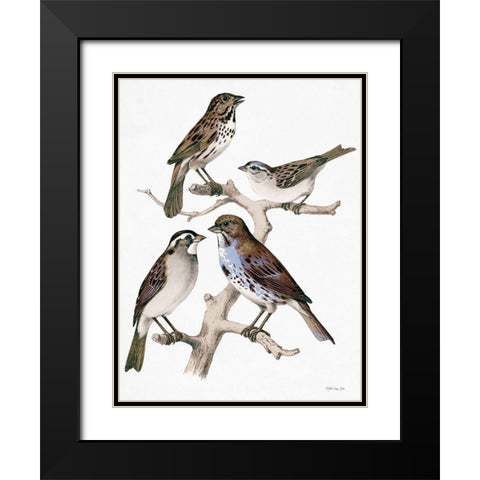 Birds on Branch Black Modern Wood Framed Art Print with Double Matting by Stellar Design Studio