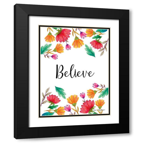 Floral Believe Black Modern Wood Framed Art Print with Double Matting by Seven Trees Design
